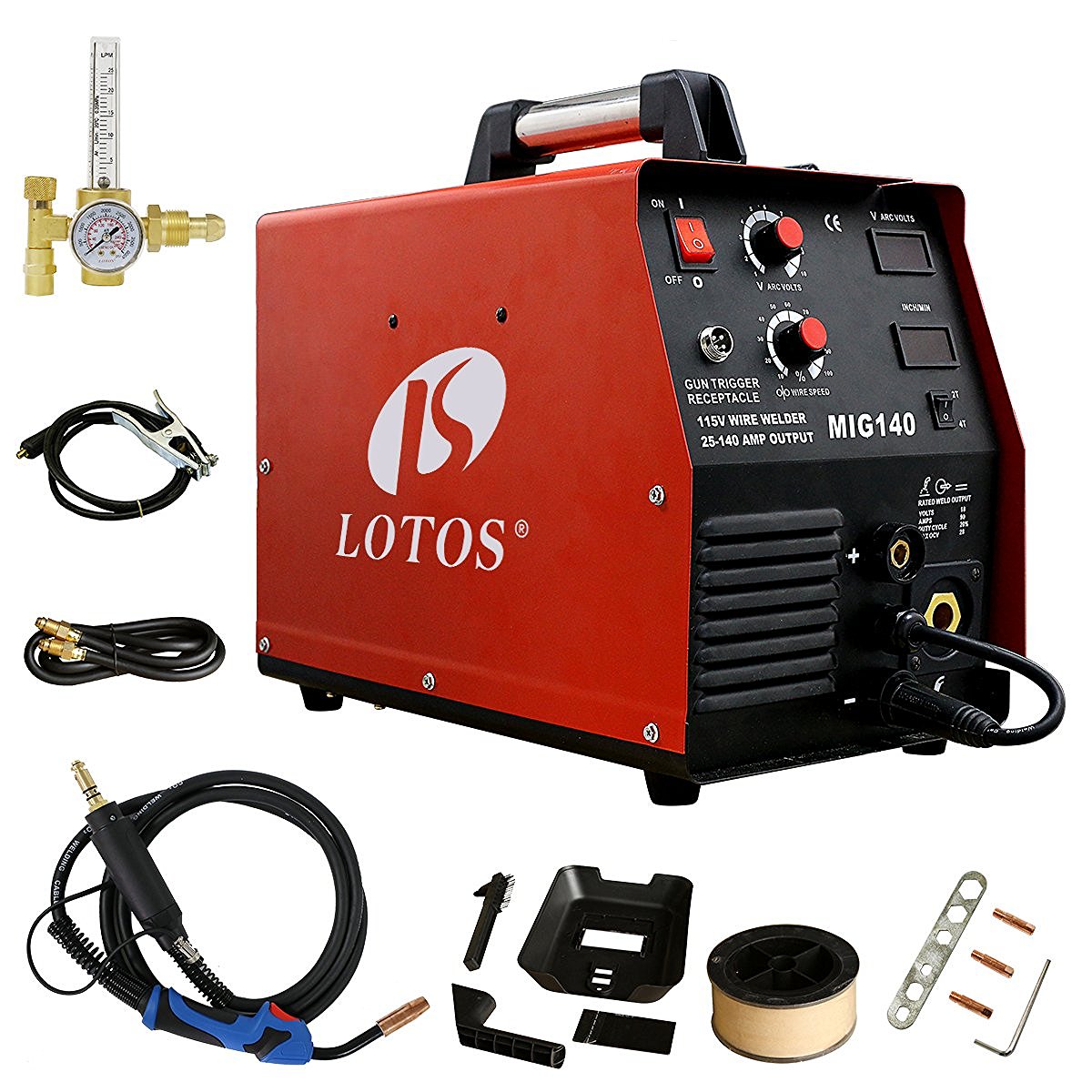 Lotos MIG140 140 Amp MIG Wire Welder Flux Core Welder and Aluminum Gas