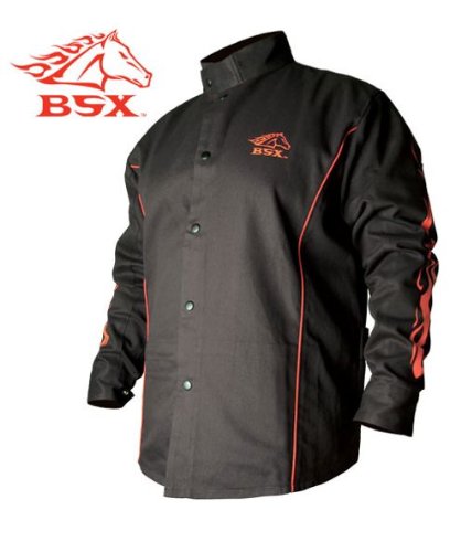 BSX Flame-Resistant Welding Jacket - Black with Red Flames, Size 2X-Large