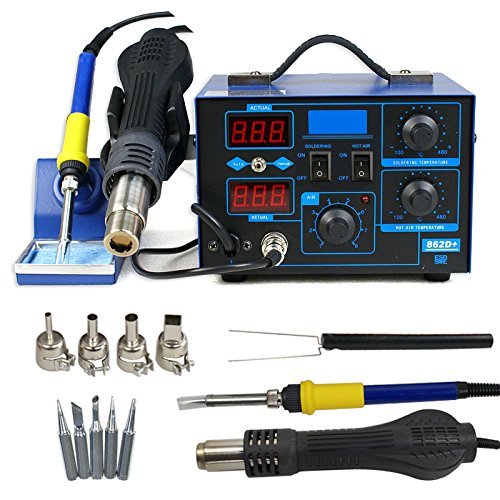 Super Deal 2 in 1 SMD Soldering Iron Welder 862D+ Hot Air Gun Rework Station LED Display W/4 Nozzle (862D)