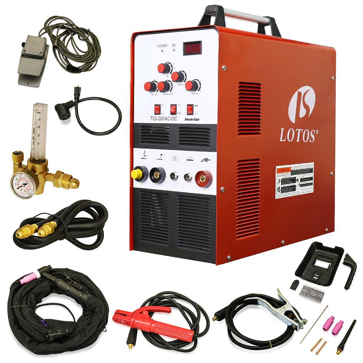LOTOS TIG200 200A AC/DC Aluminum Tig/Stick Welder Square Wave Inverter with Pedal and Mask