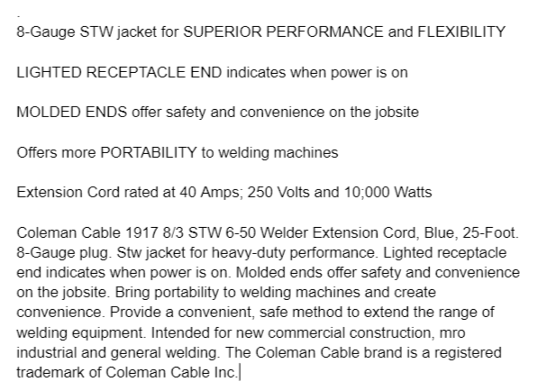 Southwire Welder Extension Cable Description