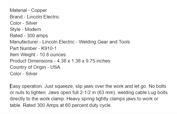 Lincoln Electric Ground Clamp - Product Description & Features